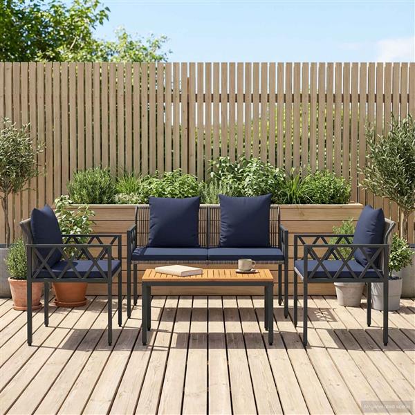 Grote foto vidaxl tuinmeubelset 4 st grijs en marineblauw poly rattan tuin en terras tuinmeubelen