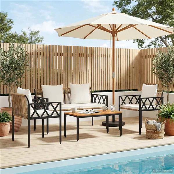 Grote foto vidaxl tuinmeubelset 4 st bruin en cr me wit poly rattan tuin en terras tuinmeubelen