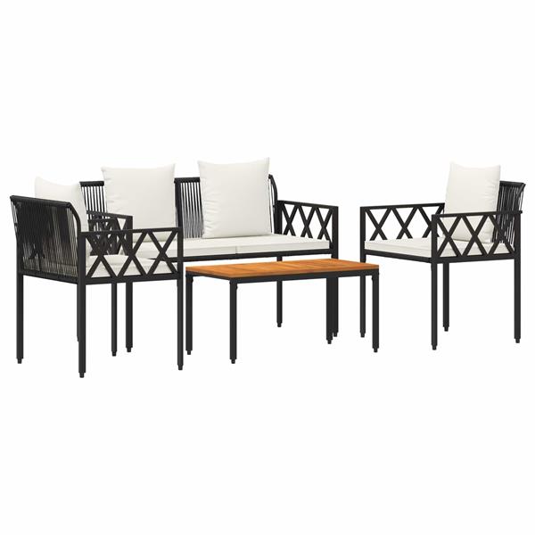Grote foto vidaxl tuinmeubelset 4 st zwart en cream wit poly rattan tuin en terras tuinmeubelen