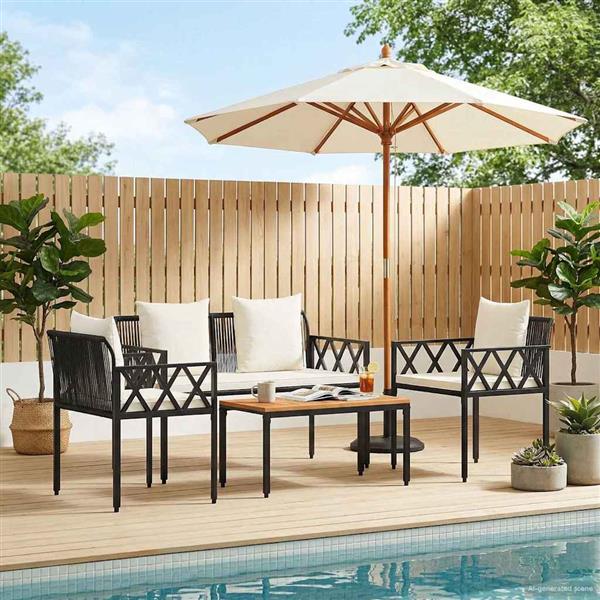 Grote foto vidaxl tuinmeubelset 4 st zwart en cream wit poly rattan tuin en terras tuinmeubelen