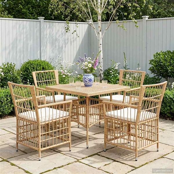 Grote foto vidaxl tuinstoelen 4 st naturel pe rattan staal en polyester stof tuin en terras tuinmeubelen