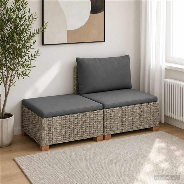 Grote foto vidaxl 2 st rieten loungeset met kussens gendt natuurlijk rattan tuin en terras tuinmeubelen