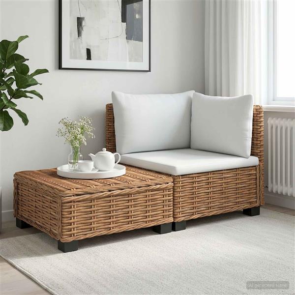 Grote foto vidaxl 2 st rieten loungeset met kussens gendt natuurlijk rattan tuin en terras tuinmeubelen