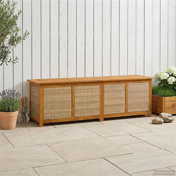 Grote foto vidaxl tuinopslagdoos 185 l massief acaciahout 200 x 50 x 56 cm beige tuin en terras overige tuin en terras