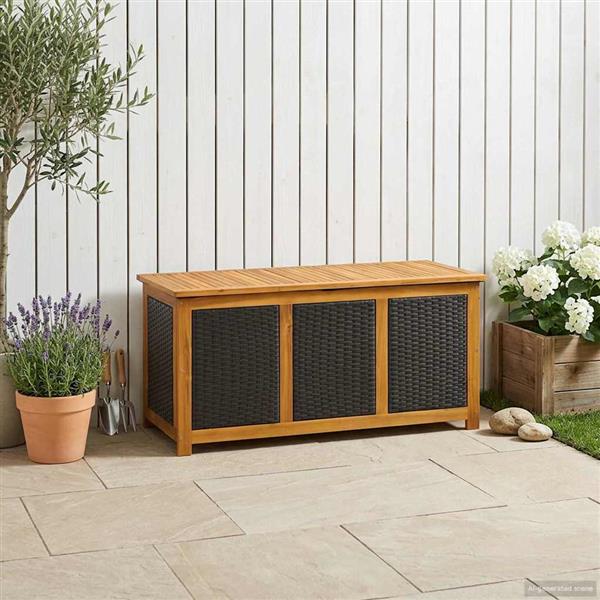 Grote foto vidaxl tuinopslagdoos 185 l massief acaciahout 113 x 50 x 56 cm zwart tuin en terras overige tuin en terras