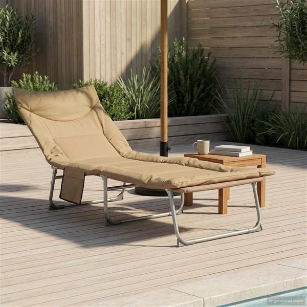 Grote foto vidaxl opvouwbare zonnebed met kussen beige tuin en terras tuinmeubelen