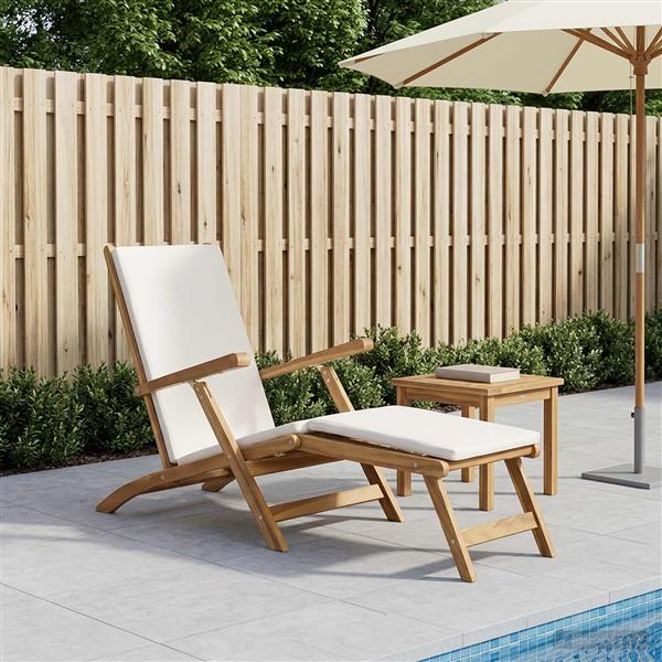 Grote foto vidaxl opvouwbare ligstoel met kussen wit massief teakhout tuin en terras tuinmeubelen