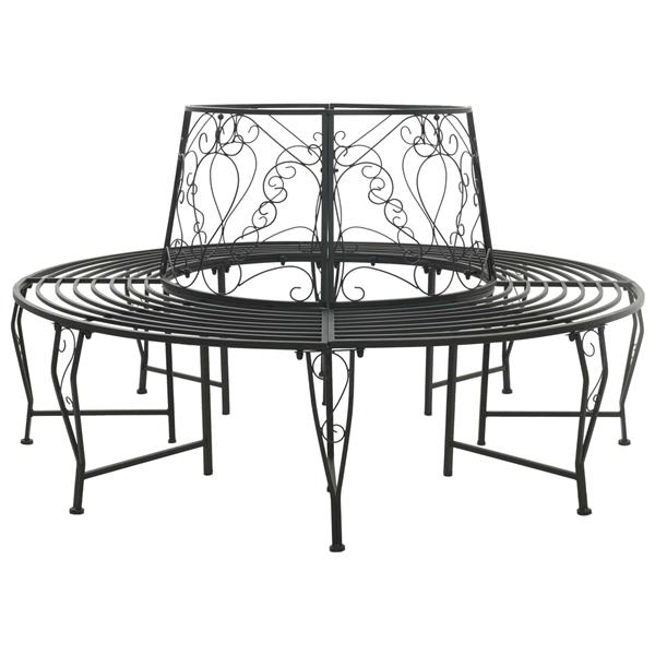 Grote foto vidaxl boom bank 8 aantal zitplaatsen 160 x 89 cm staal zwart rond tuin en terras tuinmeubelen