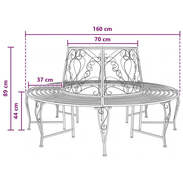 Grote foto vidaxl boom bank 8 aantal zitplaatsen 160 x 89 cm staal zwart rond tuin en terras tuinmeubelen