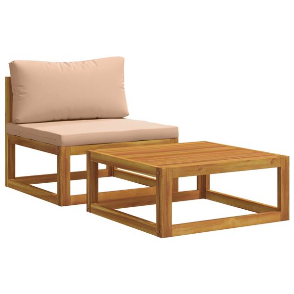 Grote foto vidaxl hoekbank met kussens 100 polyester massief acacia naturel tuin en terras tuinmeubelen
