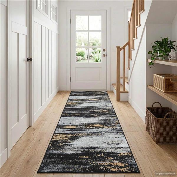 Grote foto vidaxl vloerkleedloper lesaka zwart en goud 50 x 200 cm diamantvelours huis en inrichting vloerbedekking en kleden