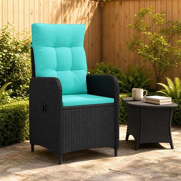 Grote foto vidaxl verstelbare tuinstoel zwart en turquoise poly rattan tuin en terras tuinmeubelen