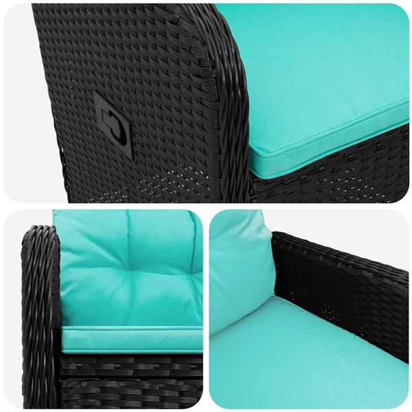 Grote foto vidaxl verstelbare tuinstoel zwart en turquoise poly rattan tuin en terras tuinmeubelen