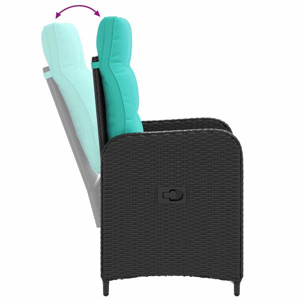 Grote foto vidaxl verstelbare tuinstoel zwart en turquoise poly rattan tuin en terras tuinmeubelen