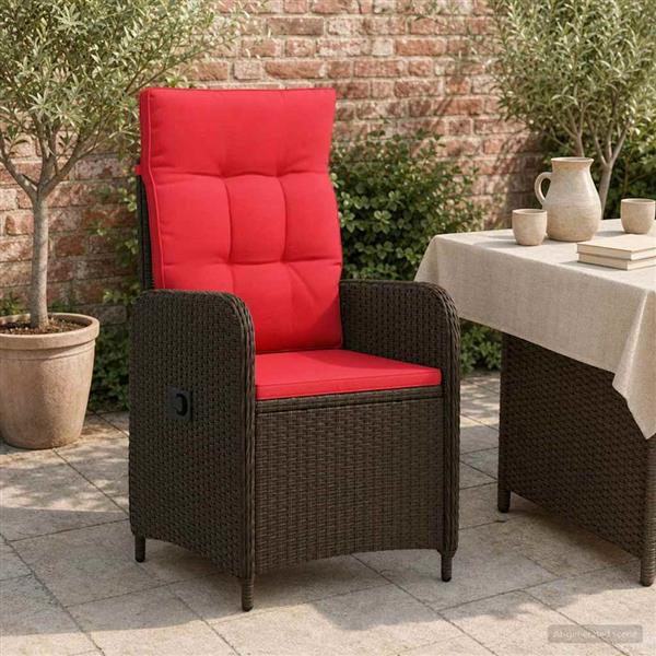 Grote foto vidaxl verstelbare tuinstoel bruin en rood poly rattan tuin en terras tuinmeubelen