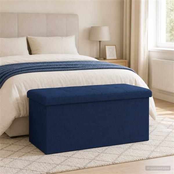 Grote foto vidaxl vouwbare opbergbank blauw 180 kg 80 l 77 x 38 x 38 cm linnen huis en inrichting overige huis en inrichting