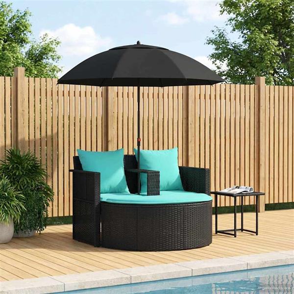 Grote foto vidaxl tuinbank 8 st poly rattan zwart en turquoise tuin en terras tuinmeubelen