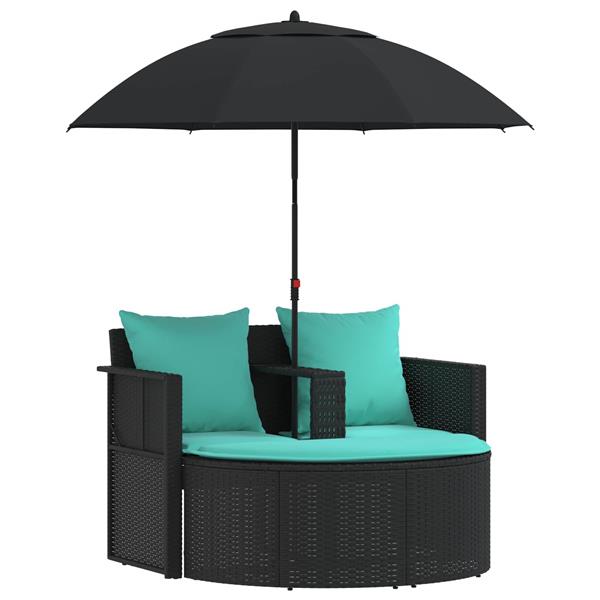 Grote foto vidaxl tuinbank 8 st poly rattan zwart en turquoise tuin en terras tuinmeubelen