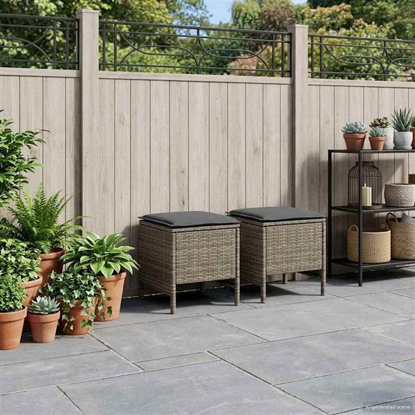 Grote foto vidaxl 2 st tuinvoetenbank pe rattan grijs en donkergrijs tuin en terras tuinmeubelen