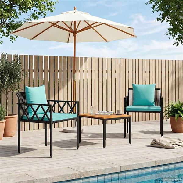 Grote foto vidaxl tuinmeubelset 3 st zwart en turquoise poly rattan tuin en terras tuinmeubelen