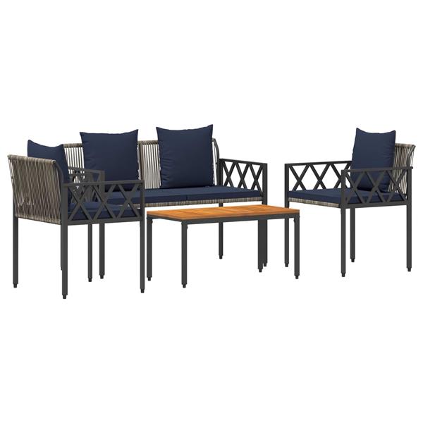 Grote foto vidaxl tuinmeubelset 4 st grijs en marineblauw poly rattan tuin en terras tuinmeubelen