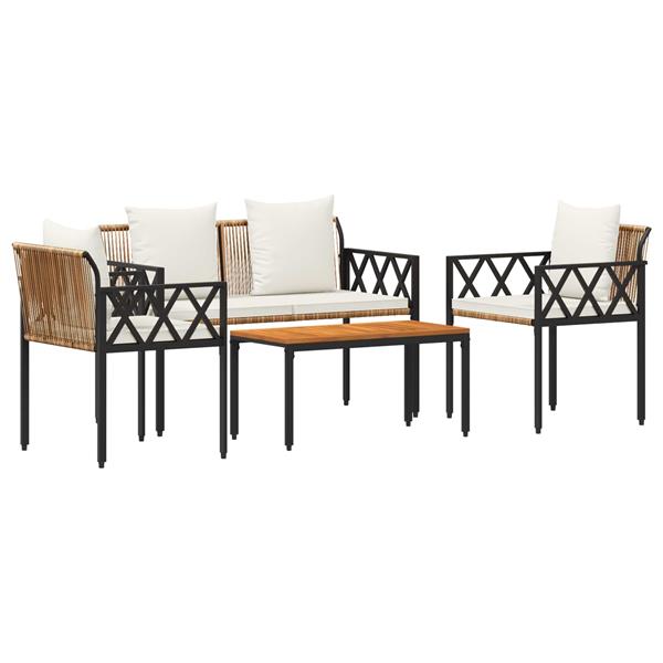 Grote foto vidaxl tuinmeubelset 4 st bruin en cr me wit poly rattan tuin en terras tuinmeubelen