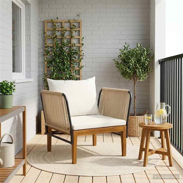 Grote foto vidaxl tuinstoel met kussens massief acaciahout touw naturel tuin en terras tuinmeubelen