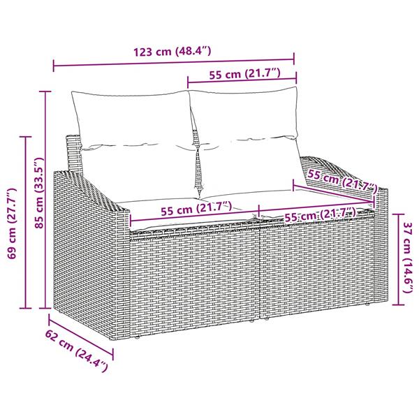 Grote foto vidaxl tuinbank bruin 123 x 62 x 69cm poly rattan tuin en terras tuinmeubelen