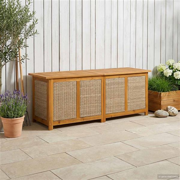 Grote foto vidaxl tuinopslagdoos 185 l massief acaciahout 150 x 50 x 56 cm beige tuin en terras overige tuin en terras
