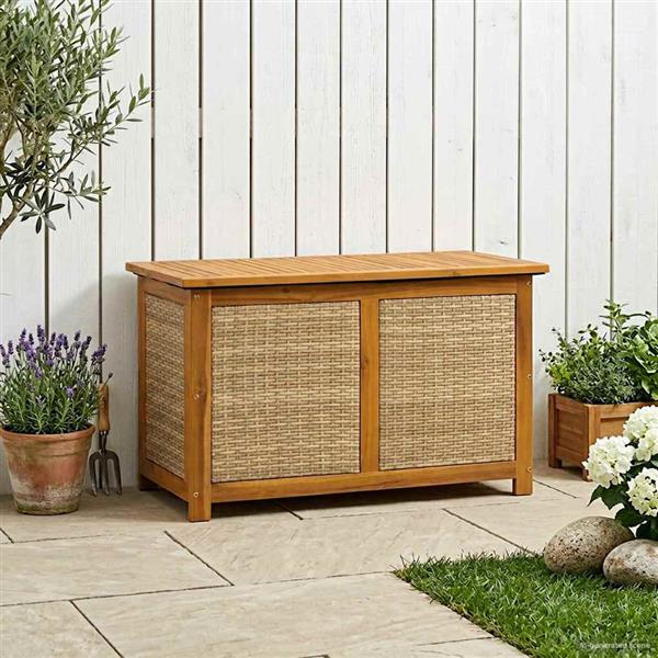 Grote foto vidaxl tuinopslagdoos 185 l massief acaciahout 90 x 50 x 56 cm beige tuin en terras overige tuin en terras