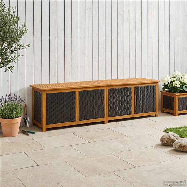 Grote foto vidaxl tuinopslagdoos 185 l massief acaciahout 200 x 50 x 56 cm zwart tuin en terras overige tuin en terras