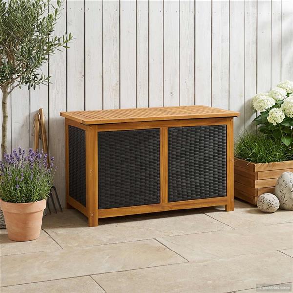Grote foto vidaxl tuinopslagdoos 185 l massief acaciahout 90 x 50 x 56 cm zwart tuin en terras overige tuin en terras