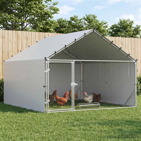 Grote foto vidaxl kippenhok met dak zilverkleurig 200 x 200 x 150 cm dieren en toebehoren hokken en kooien