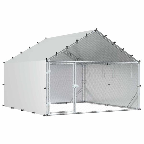 Grote foto vidaxl kippenhok met dak zilverkleurig 200 x 200 x 150 cm dieren en toebehoren hokken en kooien