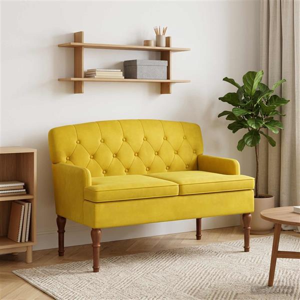 Grote foto vidaxl loungebank met knopencomfort lichtgeel 111 x 65 x 79 cm fluweel huis en inrichting bankstellen