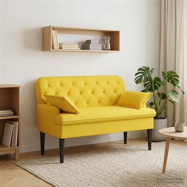 Grote foto vidaxl loungebank met knopencomfort licht geel 111 x 68 x 80 cm stof huis en inrichting bankstellen