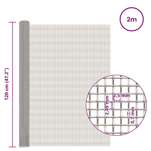 Grote foto vidaxl gaas scherm 120 x 200 cm 8 mesh rvs 201 zilverkleurig tuin en terras hekken en schuttingen