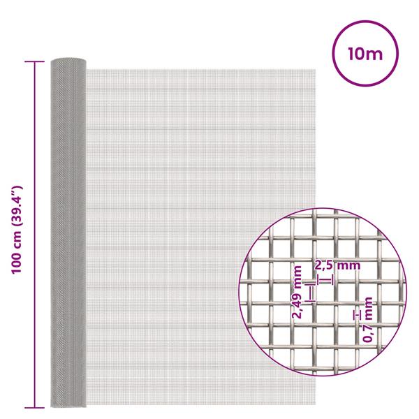 Grote foto vidaxl gaas scherm 100 x 1000 cm 8 mesh rvs 201 zilverkleurig tuin en terras hekken en schuttingen