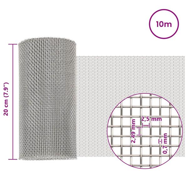Grote foto vidaxl gaas scherm 20 x 1000 cm 8 mesh rvs 201 zilverkleurig tuin en terras hekken en schuttingen