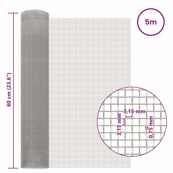 Grote foto vidaxl gaas scherm 60 x 500 cm 6 mesh rvs 201 zilverkleurig tuin en terras hekken en schuttingen