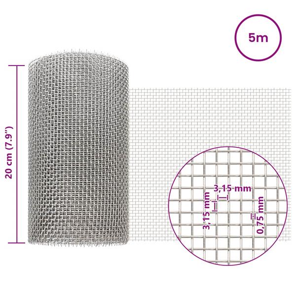 Grote foto vidaxl gaas scherm 20 x 500 cm 6 mesh rvs 201 zilverkleurig tuin en terras hekken en schuttingen