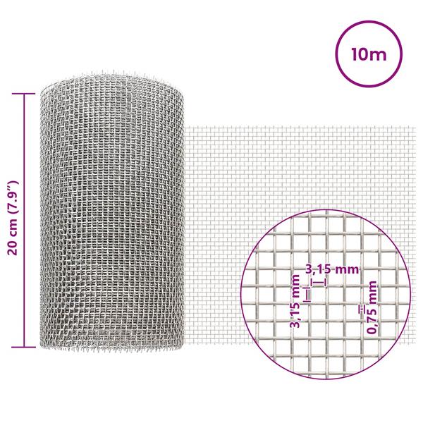 Grote foto vidaxl gaas scherm 20 x 1000 cm 6 mesh rvs 201 zilverkleurig tuin en terras hekken en schuttingen