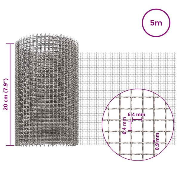 Grote foto vidaxl gaas scherm 20 x 500 cm 3 mesh rvs 201 zilverkleurig tuin en terras hekken en schuttingen