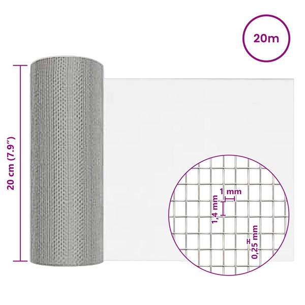 Grote foto vidaxl gaasnet 20 x 2000 cm 18 mesh roestvrij staal 304 zilver tuin en terras hekken en schuttingen