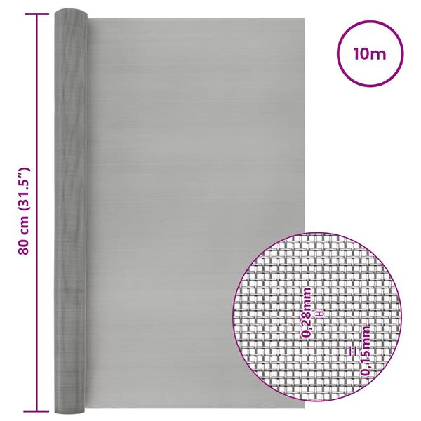 Grote foto vidaxl gaas scherm 80 x 1000 cm 60 mesh rvs 201 zilverkleurig tuin en terras hekken en schuttingen