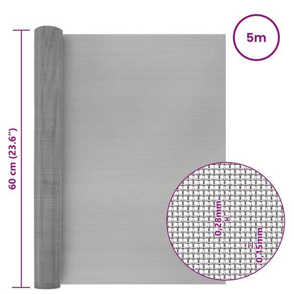Grote foto vidaxl gaas scherm 60 x 500 cm 60 mesh rvs 201 zilverkleurig tuin en terras hekken en schuttingen