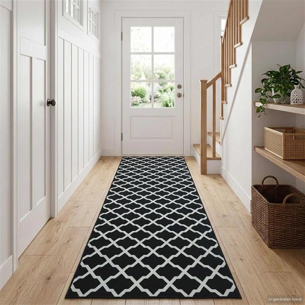 Grote foto vidaxl vloerkleedloper lesaka zwart en wit 50 x 250 cm diamantvelours huis en inrichting vloerbedekking en kleden