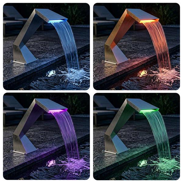 Grote foto vidaxl zwembadwaterval met rgb leds roestvrij staal 63 5 x 29 x 51 cm tuin en terras overige tuin en terras