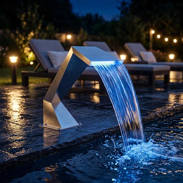 Grote foto vidaxl pool waterval roestvrij staal 63 5 x 29 x 51 cm zilverkleurig tuin en terras overige tuin en terras