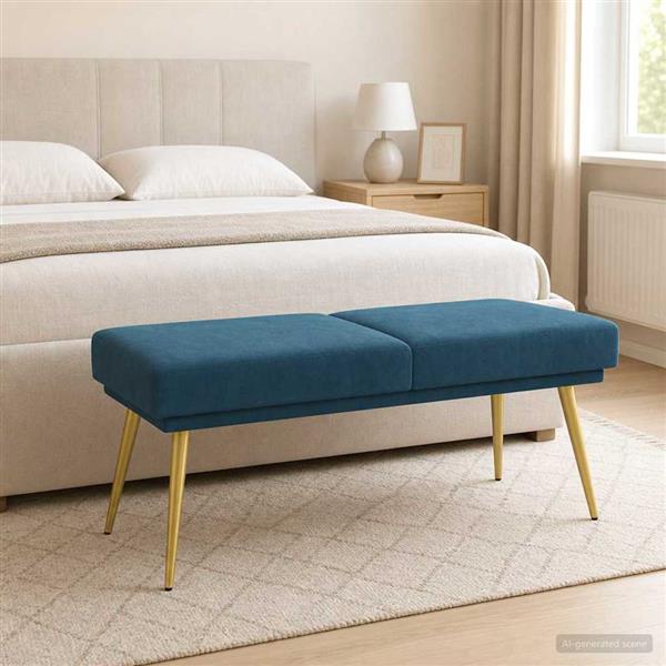 Grote foto vidaxl dubbel laagige bank blauw 120 x 45 x 46 cm fluweel huis en inrichting overige huis en inrichting